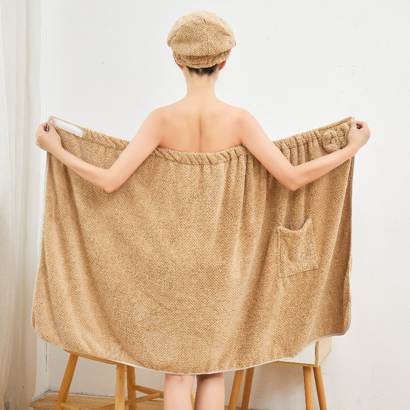 Can wear bath towel women adult thickened bath skirt dry hats set pineapple coral velvet bath cap tube top wholesale