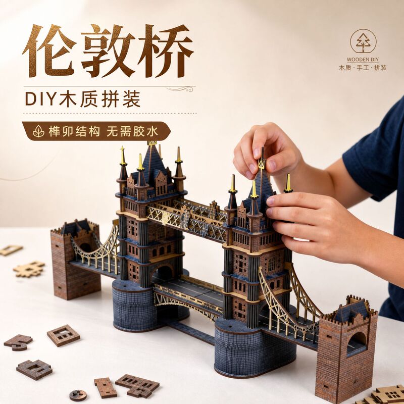 Handmade DIY Wooden 3D Puzzle Assembly Model London Bridge Creative Desktop Decoration Children's Gift Wholesale Handmade DIY Wooden 3D Puzzle Assembly Model London Bridge Creative Desktop Decoration Children's Gift Wholesale