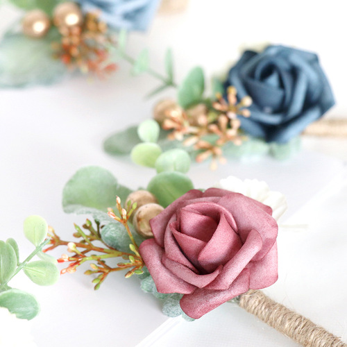 European forest style wedding groom and bride corsage simulation PE banquet dance bestie sister corsage wedding supplies