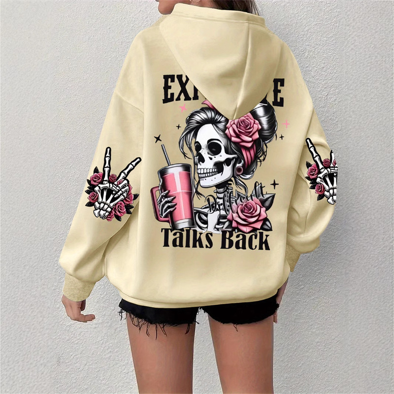 Women's Hooded Sweater Long Sleeve Skull and Crossbones Letter Print Sweatshirt Casual Plus Size Hooded Sweatshirt Jacket Women's Hooded Sweater Long Sleeve Skull and Crossbones Letter Print Sweatshirt Casual Plus Size Hooded Sweatshirt Jacket