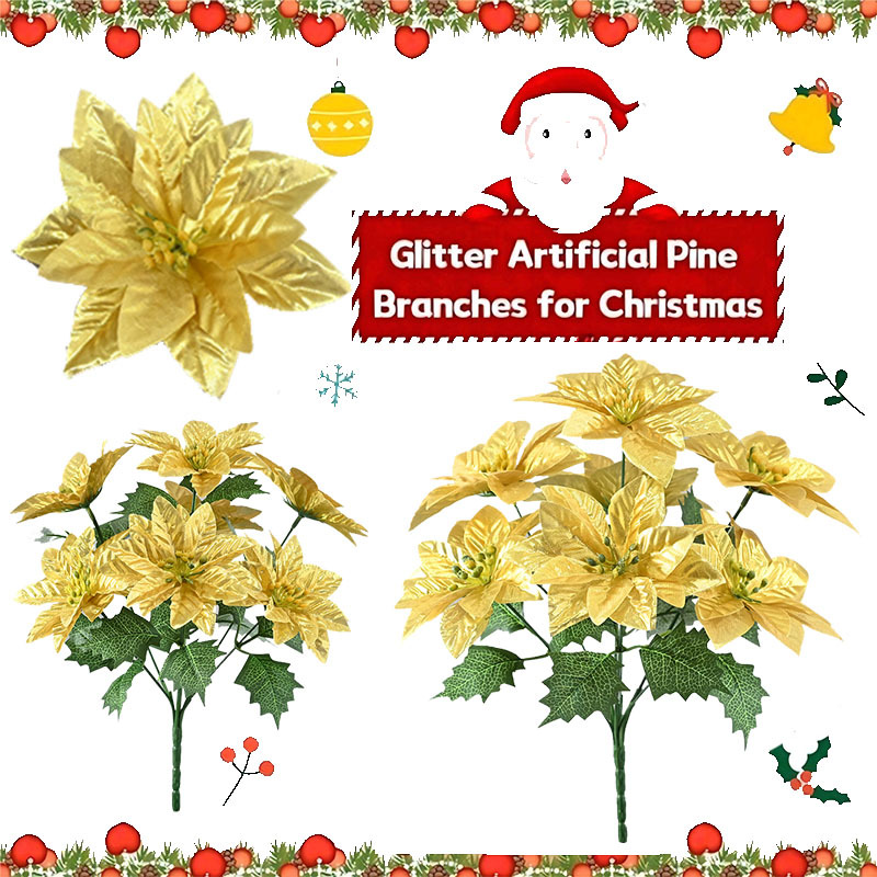 Simulación de flores 7 flores de Navidad flores falsas hojas espinosas una decoración de Navidad poinsettia flores de Navidad explosión