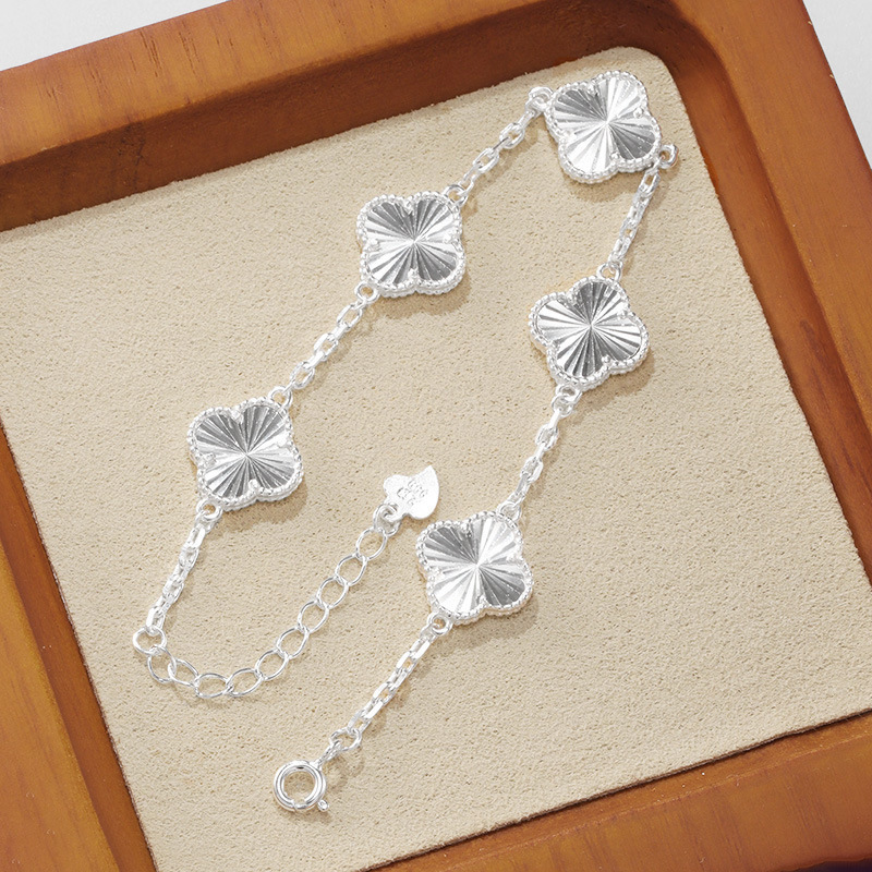 Silver S999 Four-Leaf Clover Silver Bracelet for Women Sterling Silver Five-Flower Laser Pure Silver Bracelet Accessible Luxury Niche Design for Besties