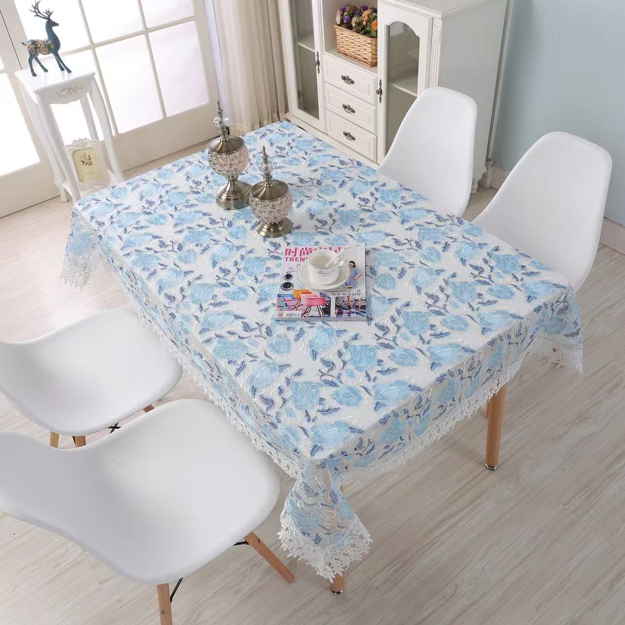 French Style Lace Tablecloth Light Luxury High-end Household Round Table Coffee Table Fabric Dining Table Long Cloth Cover Pastoral Style Table Runner