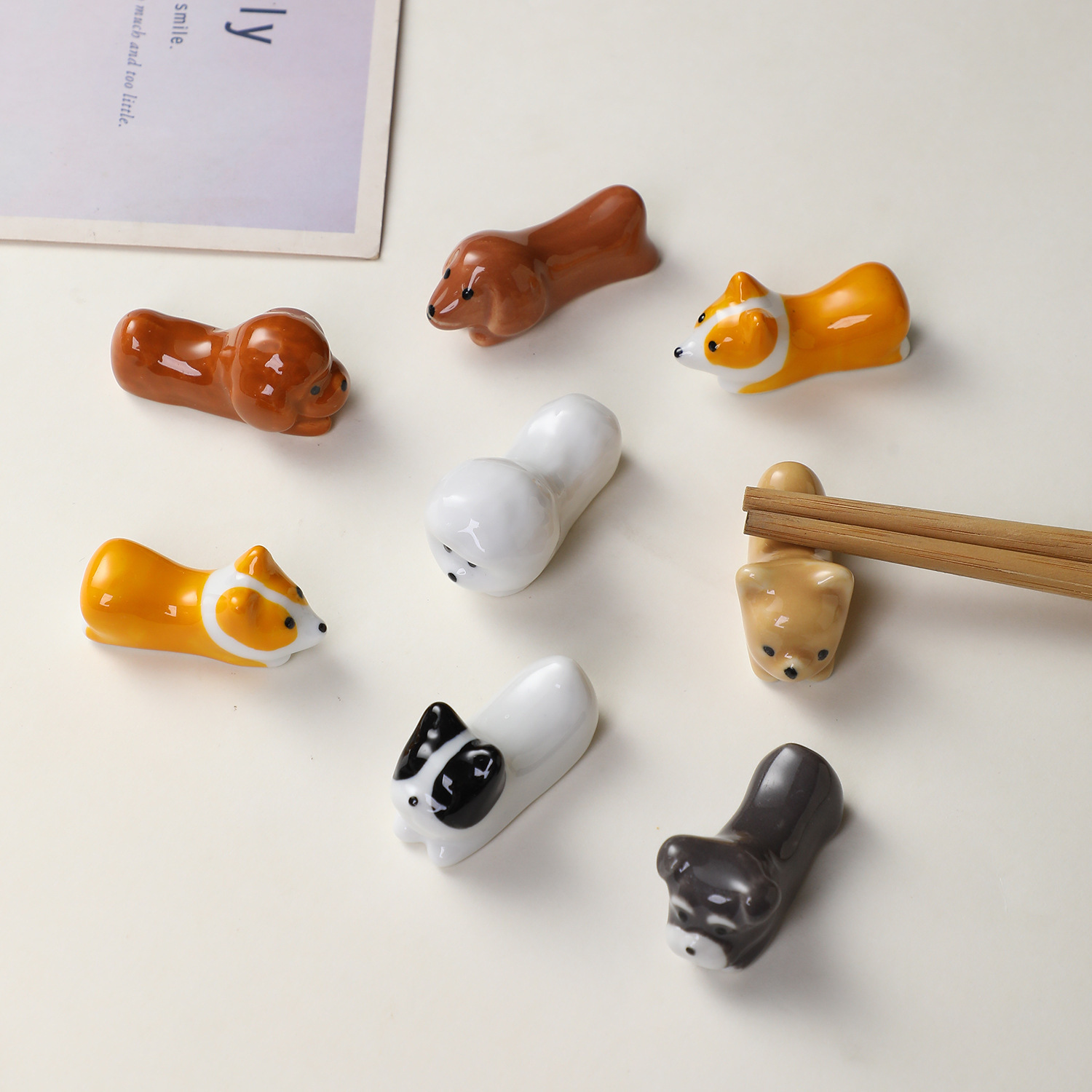 Chopstick holder decorative piece, small animal ceramic chopstick rest, dachshund, corgi, shiba inu chopstick holder, creative pen holder
