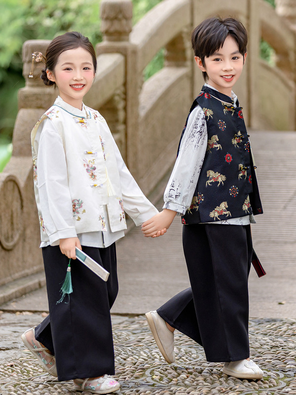 汉服男童夏季中国风古装日常高端女童唐装套装中式国学儿童演出服|undefined