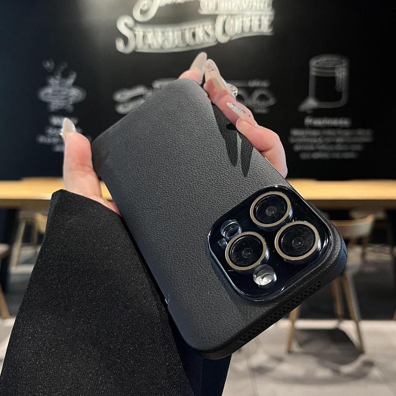 Simple color sólido sin bordes patrón de lichi para iphone16ProMax funda para teléfono móvil Apple 14 15 pareja 13 nuevo