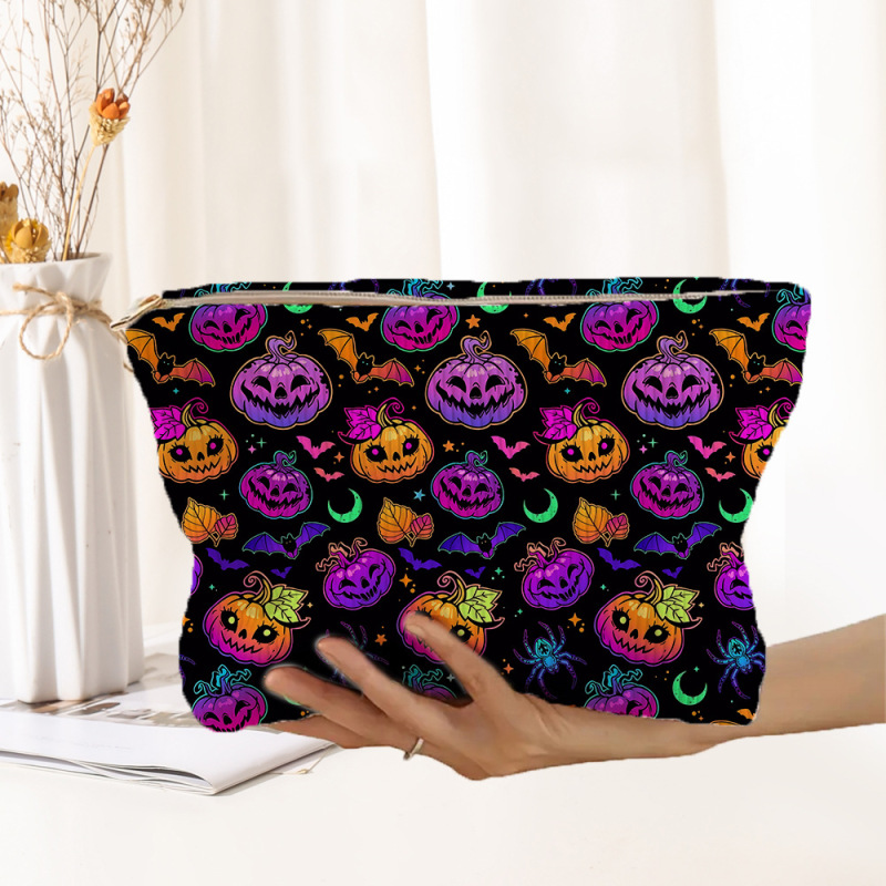 SHEINアマゾンTEMUハロウィーンカボチャ幽霊模様コーデュロイジッパー収納袋軽量化粧バッグ|undefined
