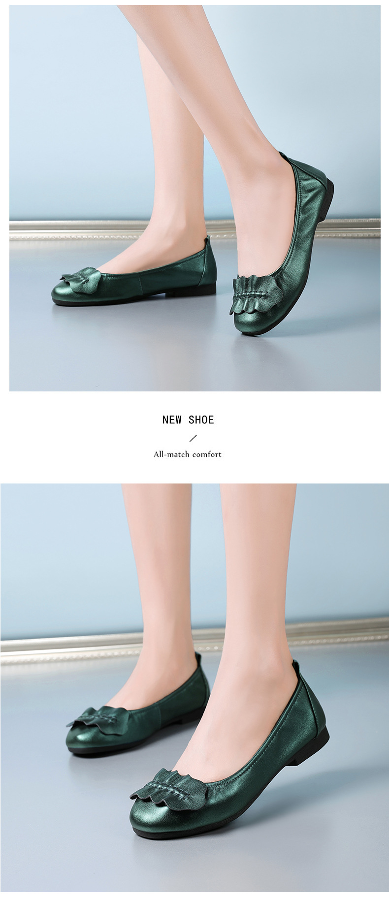 Giày lười nữ da thật mũi tròn đế mềm cổ thấp form rộng — màu be chi tiết 27