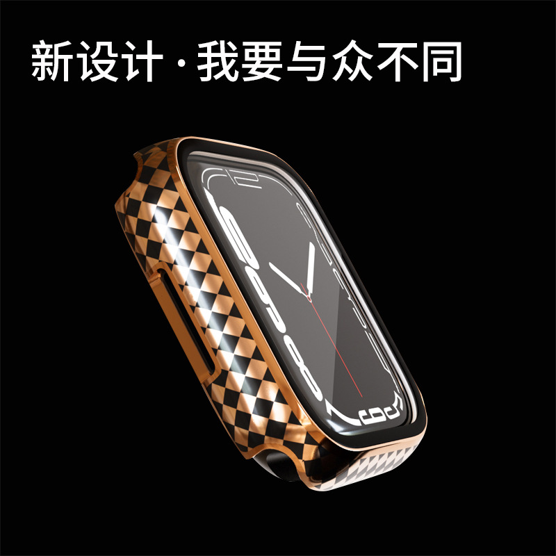 For Apple Watch S7 Protective Cover iwatch7 Generation Creative Plaid Shell Film Integrated 41/45mm Protective Shell