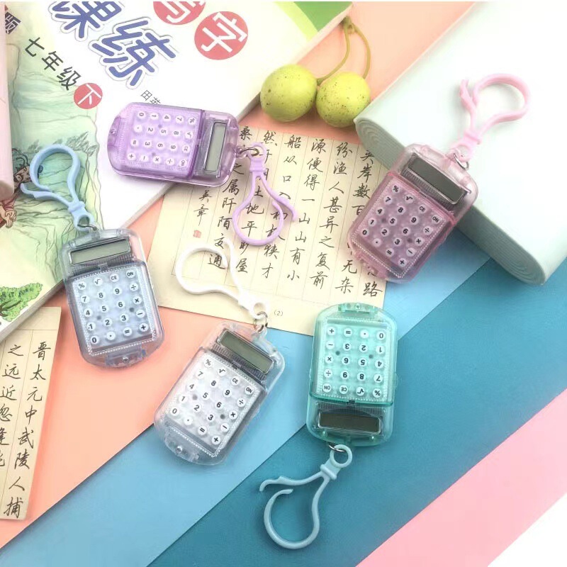 Hot Transparent Mini Calculator Cartoon Creative Flip Computer Student Portable Keychain Pendant Calculation