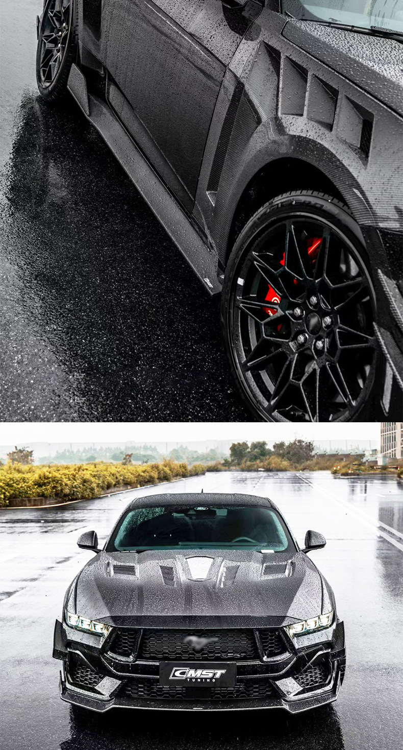 Suitable for Ford Mustang modifications: CMST carbon fiber front splitter, rear lip, side skirts, wind deflectors, hood, and fender flares