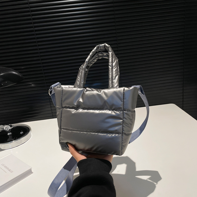 Small design solid color glossy nylon shoulder bag