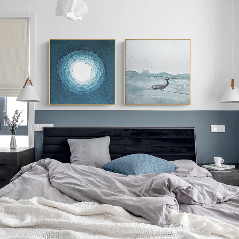 Modern Simple Nordic Blue Abstract Living Room Decoration Painting Sofa Background Wall Painting Square Mural