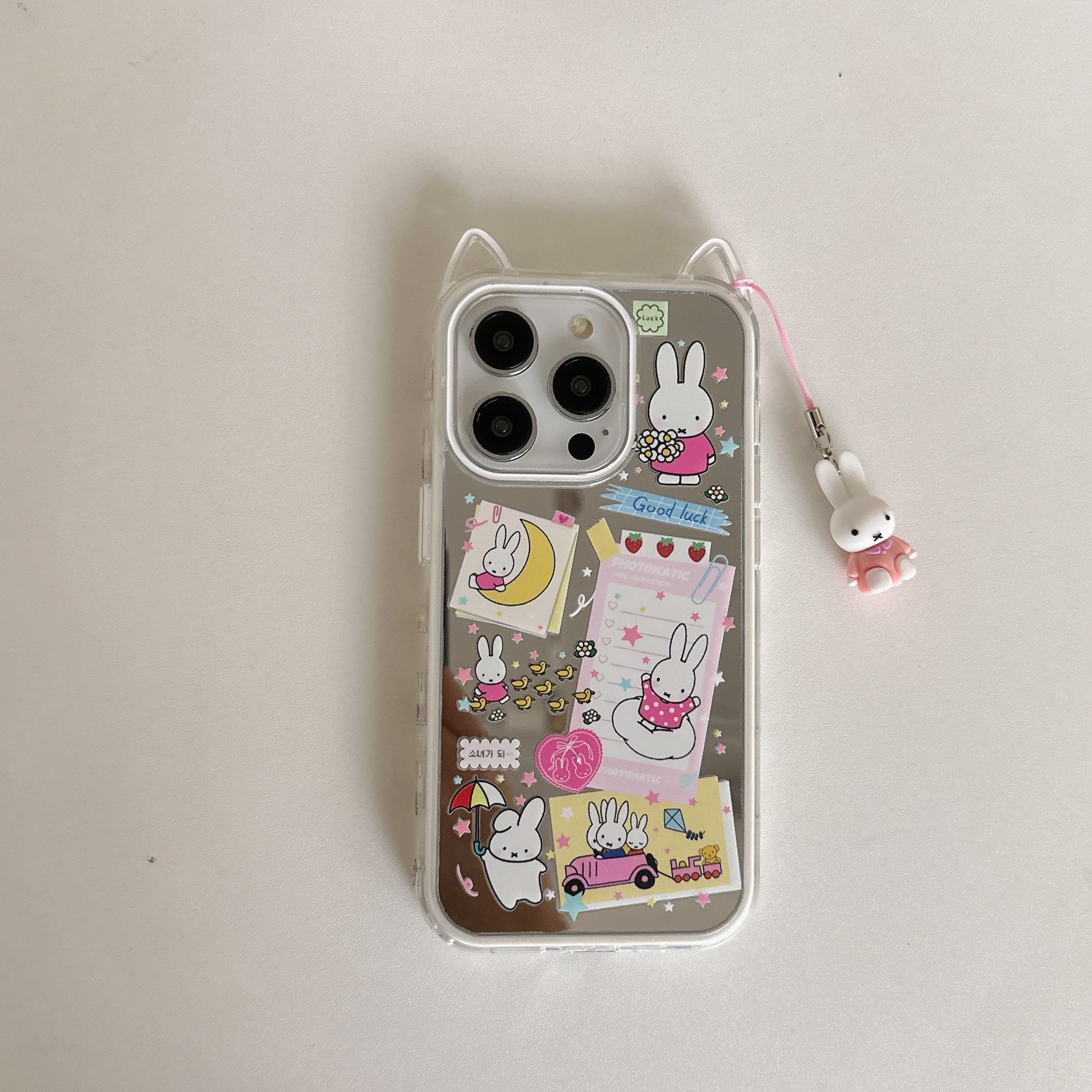 Lindo conejo de orejas de gato de dibujos animados para Apple 16ProMax funda para teléfono móvil 15/14 colgante 13 nuevo 15PM