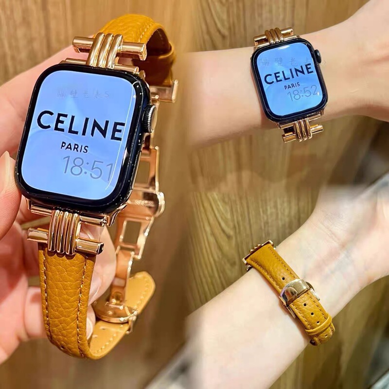 New applewatch9 Strap for Apple S10 Watch iwatch9 New H-shaped Magnetic Buckle S8 Genuine Leather S7