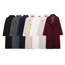 24款HH跨境 秋季新款 女装 欧美风时尚纯色软质宽松大衣外套