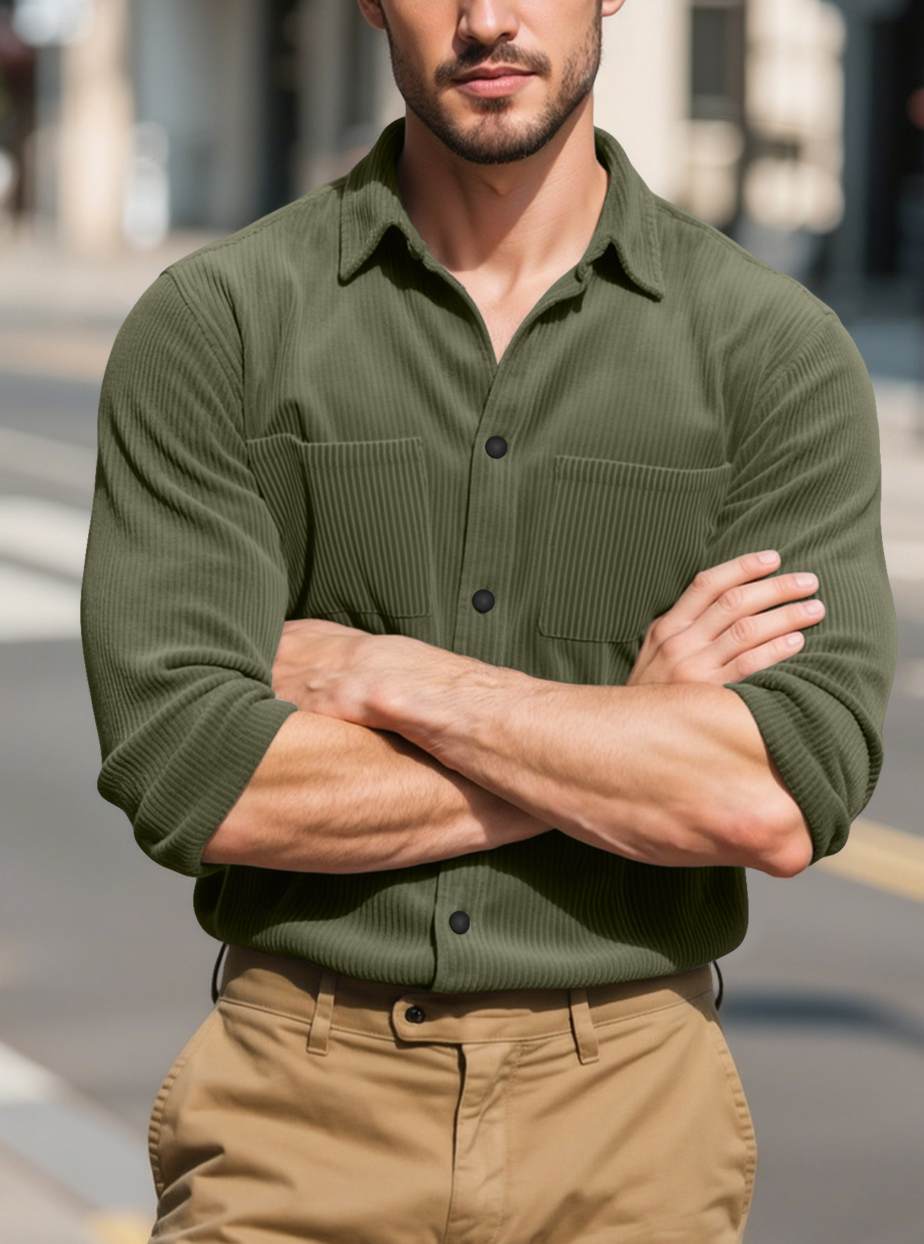 2024 primavera y otoño transfronterizos nueva camisa de manga larga de moda europea y americana con solapa casual chaqueta de velcro para hombre