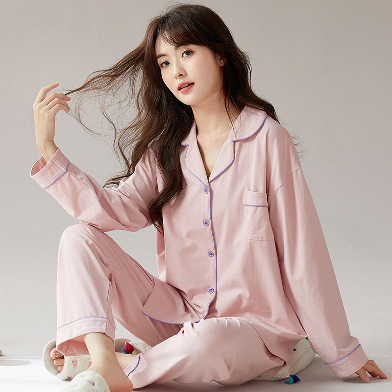 봄과 가을 잠옷 여성면 긴 소매 바지 신선한 캐주얼 카디건 가을 새 집 옷 세트 여성