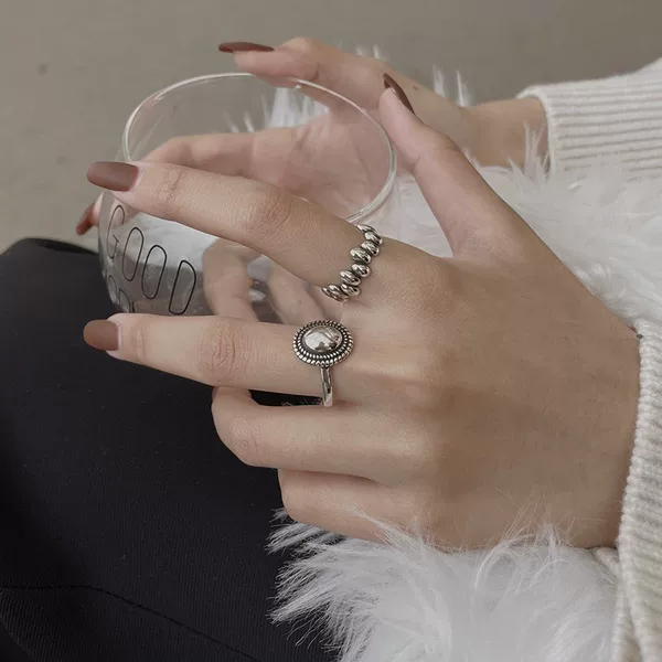 Niche design ring retro distressed oval mirror ring women's hemp lace round ring forefinger cross-border ins