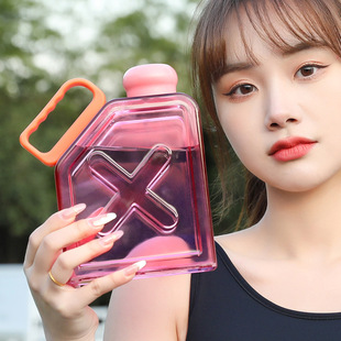 Outdoor Sports Fitness Square Handle Water Bottle Large Capacity 100ml Macaron Color Direct Drinking Cup Cross-Border Straw