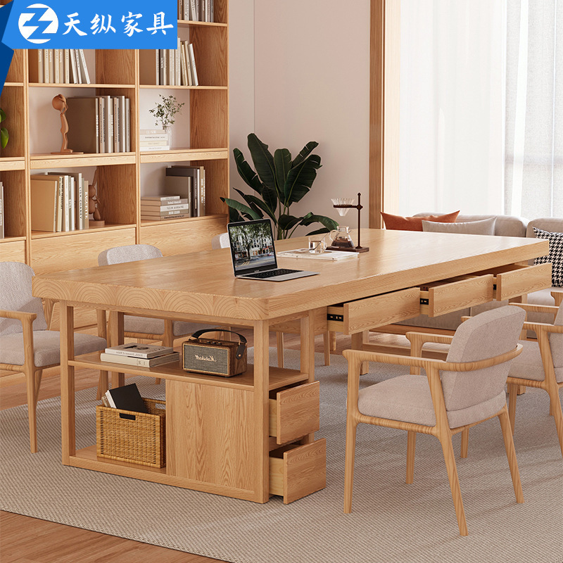 Tianzong Living Room Ash Long Desk Reading and Learning Table Household Bookcase Integrated Solid Wood Desk with Drawer Tianzong Living Room Ash Long Desk Reading and Learning Table Household Bookcase Integrated Solid Wood Desk with Drawer
