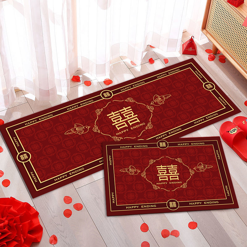 Wedding carpet, bridal room two-piece set, red carpet, Chinese lucky character, entrance mat, wedding room foot mat, bed-side rug