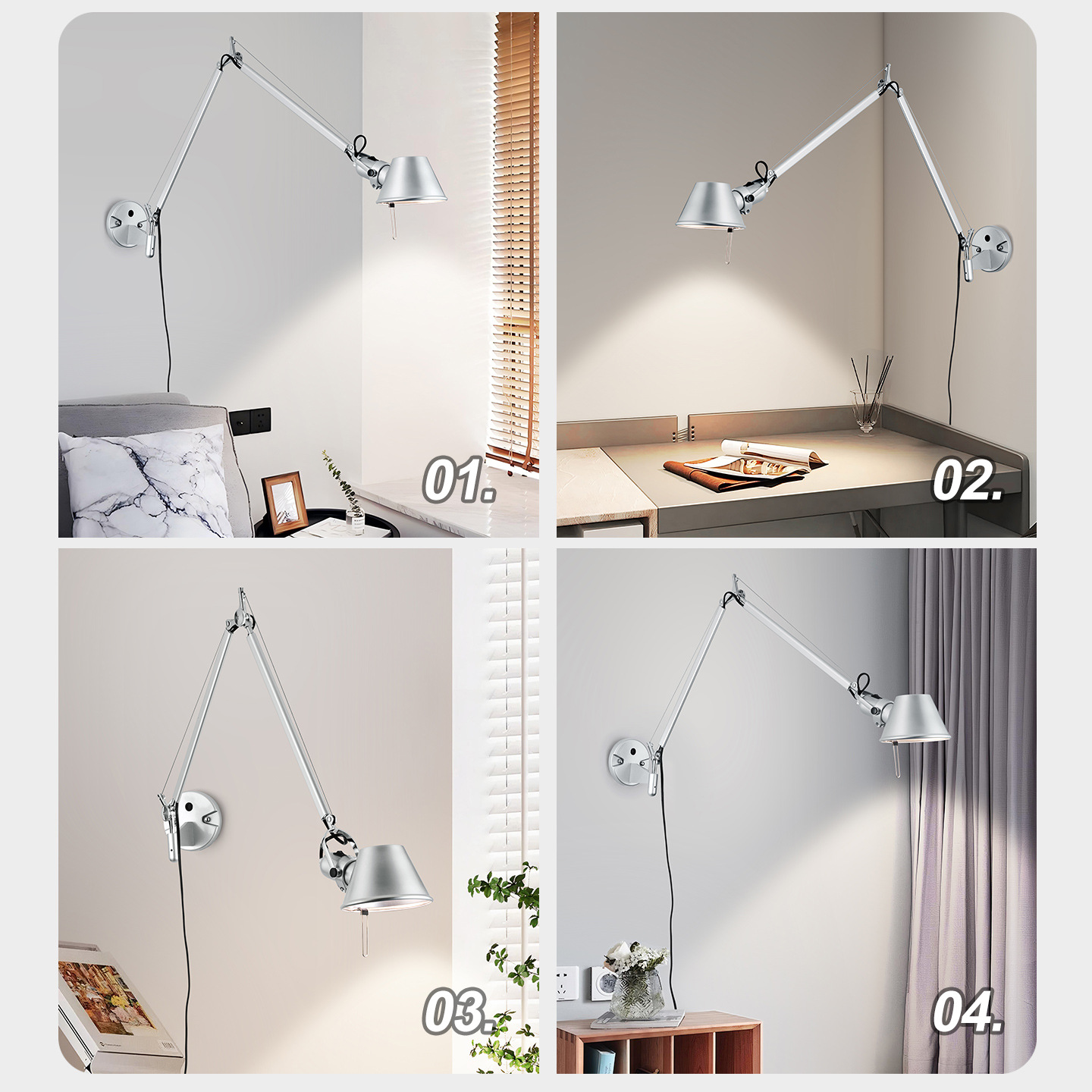 Lámpara de pared de balancín de diseñador italiano Lámpara de sala de estar retráctil de aluminio Lámpara de estudio Lámpara de pared de lectura de cabecera antigua 194L