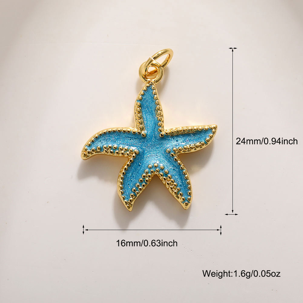 2g Weight Pendant Jewelry Making Type DIY Jewelry Accessories Classification 1 Piece Quantity Copper Material Starfish, Conch, Dolphin, Hippocampus, Fish Pattern All Seasons Season Enamel, Plating Design Cute, Marine Style Style 1 Piece Copper Starfish Conch Dolphin Pendant DIY Jewelry Accessories 13