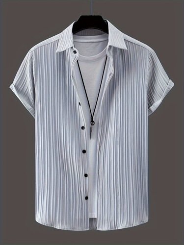 Mens Classic Lapel Short Sleeve Solid Color Casual Button
