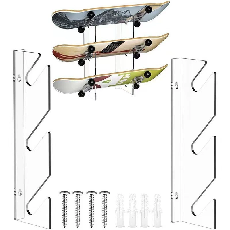 3-слойная стойка для хранения скейтбордов, стойка для хранения сноубордов, стойка для хранения досок для серфинга, акриловая длинная подвесная стойка, настенная стойка для хранения скейтбордов