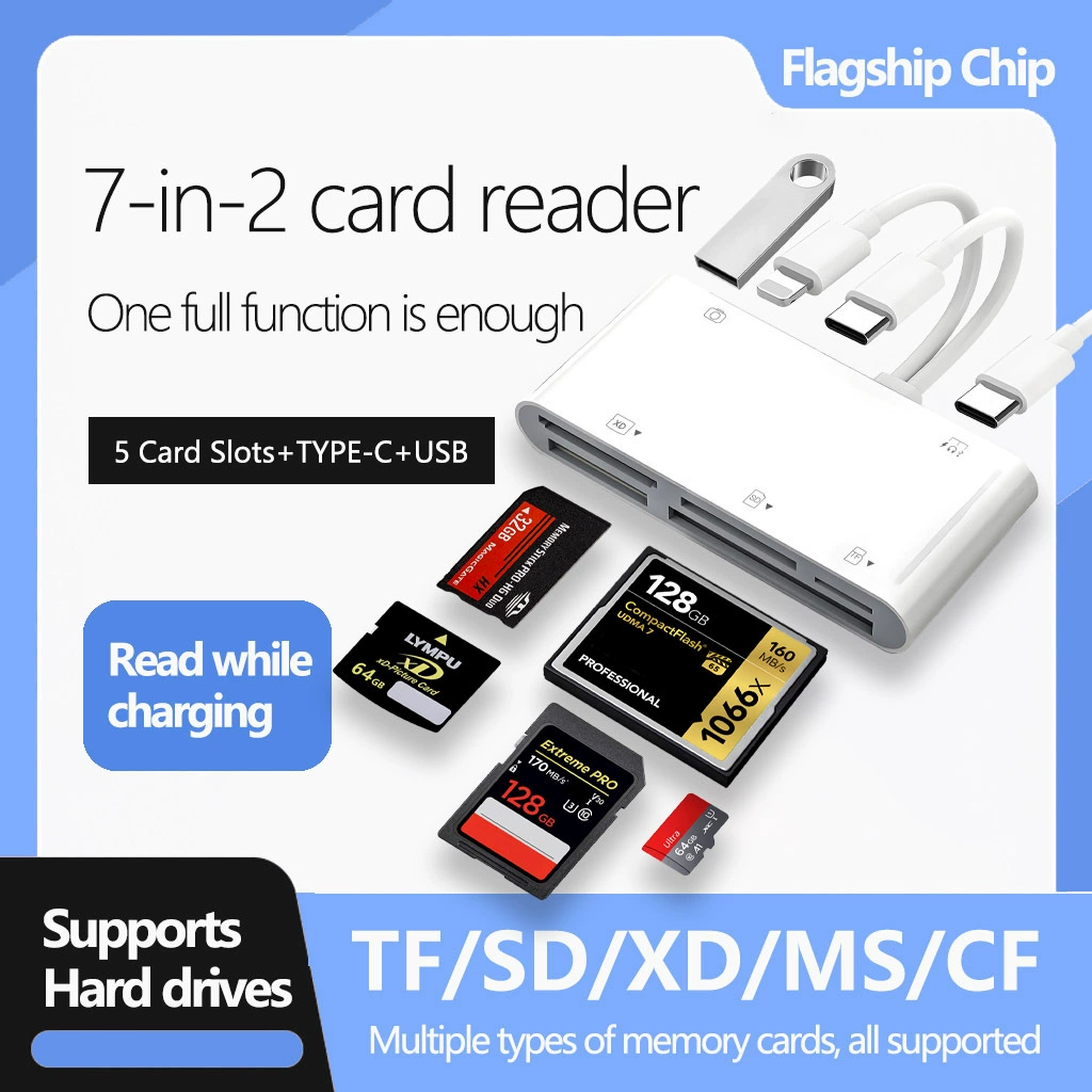 7-в-2 мультифункциональный кардридер XD-карта MS-карта TF SD CF жесткий диск USB-накопитель, подходит для Apple Type-C мобильных телефонов