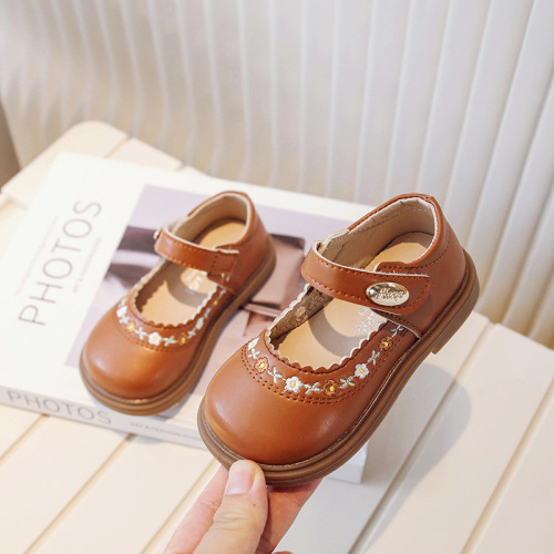 Girls leather shoes spring and autumn new soft-soled children's princess shoes women's non-slip girls' baby shoes square toe small and medium-sized children's shoes