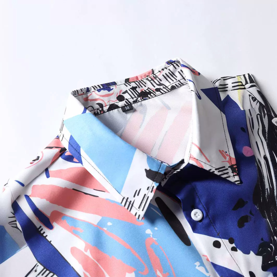 Camisa de los hombres de moda casual Camisa de manga corta de los hombres de impresión digital 2023 Verano de moda transfronteriza entrega de una pieza