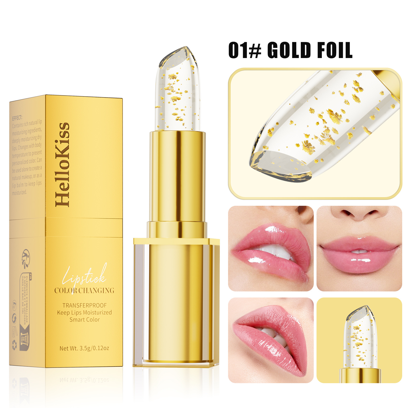 Hellokiss Thousands of Colors Moisturizing Flower Color Changing Lipstick Natural Mild Moisturizing Gold Foil Color Changing Lipstick