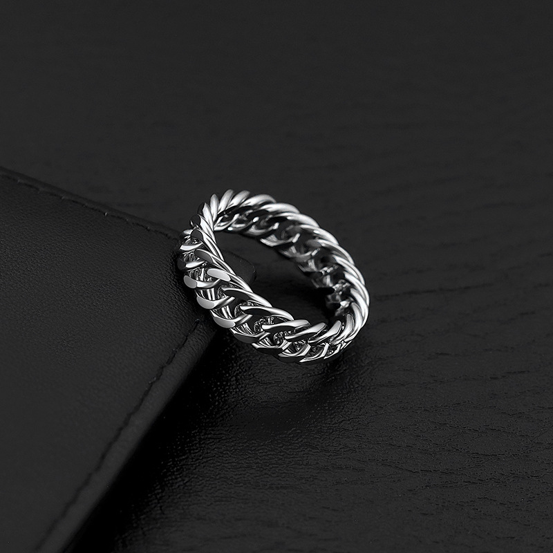 Titanium Cuban Chain Ring For Men Stainless Steel Simple Band_voghion.com