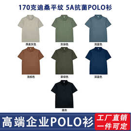 工厂直销光板POLO衫定制工作服170克迪桑平纹5A抗菌POLO衫男女款