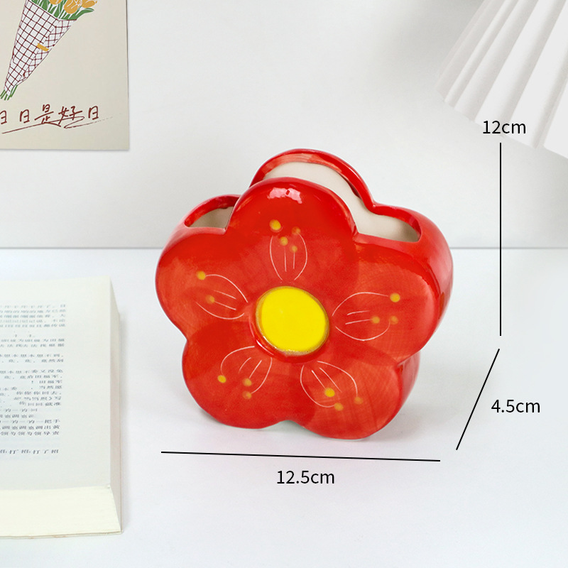 붉은 꽃 펜 홀더
