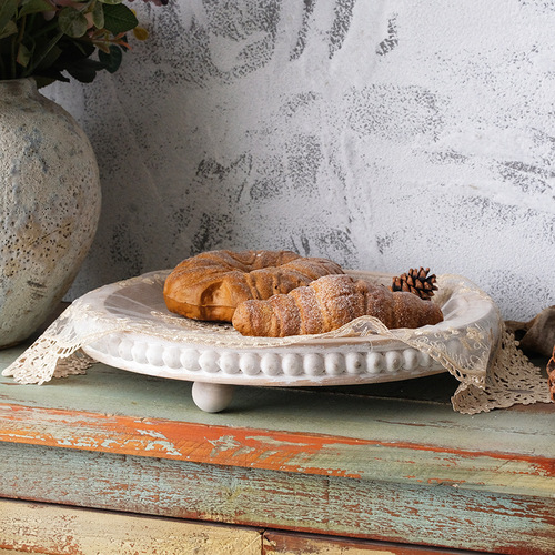French vintage style wood bead tray American country home use tea tray cafe restaurant display tray round storage tray