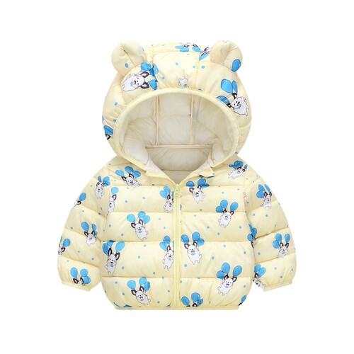 2025 New Autumn/Winter Baby Boys' and Girls' Hooded Ear Print Cotton Jacket for Toddlers Lightweight Baby Outerwear