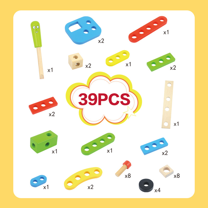 Juego de combinación de tuercas de variedad transfronteriza, tornillo de madera de simulación para niños, desmontaje y montaje de bricolaje, juguetes de combinación de rompecabezas