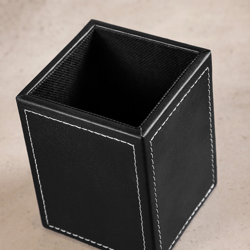 Leather pen holder ornaments office supplies storage gift desktop storage box creative square leather single pen holder printing