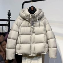 文艺时尚纯色泡芙羽绒服女2025冬季新款宽松加厚90白鸭绒连帽外套