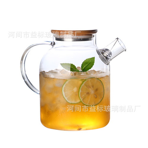 Wholesale thickened large capacity heat-resistant glass bamboo lid kettle kettle cold kettle transparent fashionable scented tea juice tea kettle