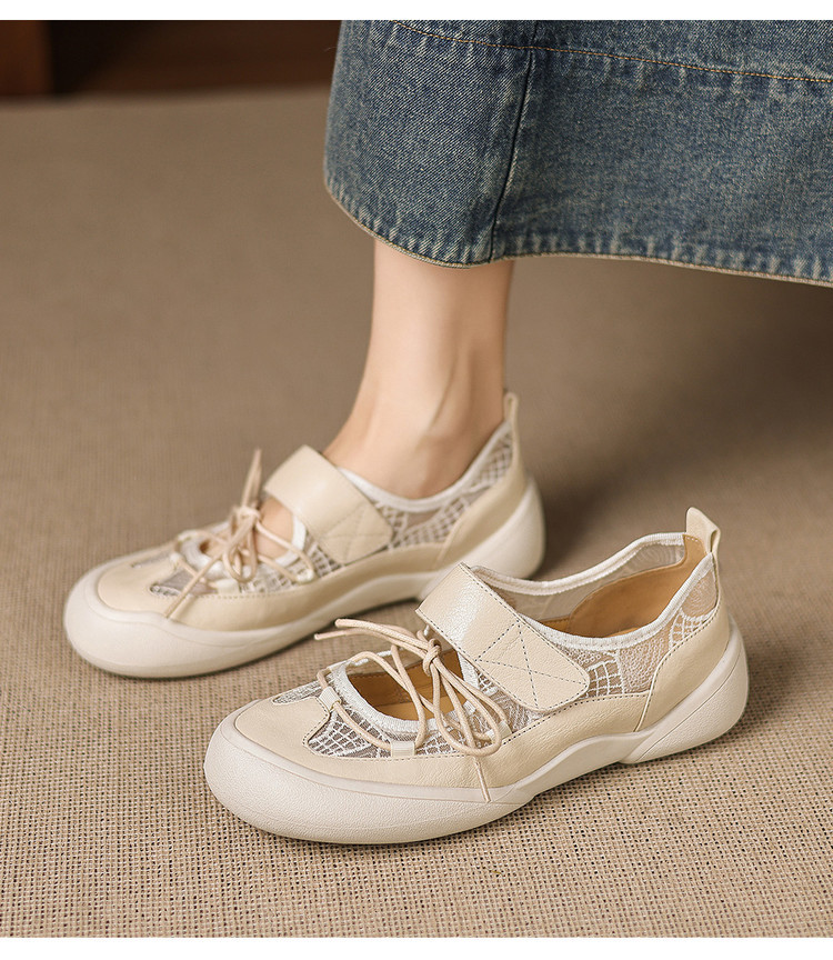Giày sneaker nữ đế dày ren lưới phối màu cổ thấp — màu trắng ngà chi tiết 11