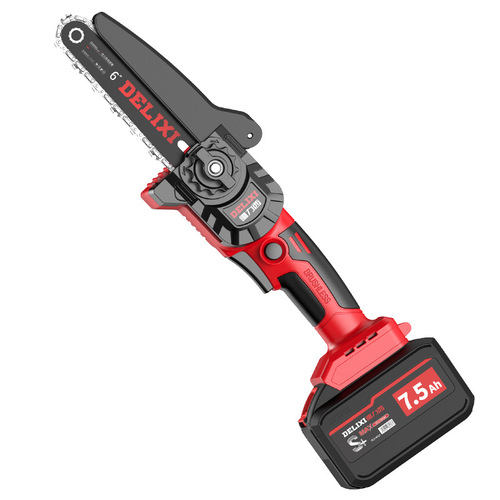 Delixi electric chainsaw rechargeable small outdoor handheld electric chain saw lithium battery single hand saw electric chain saw tree felling firewood