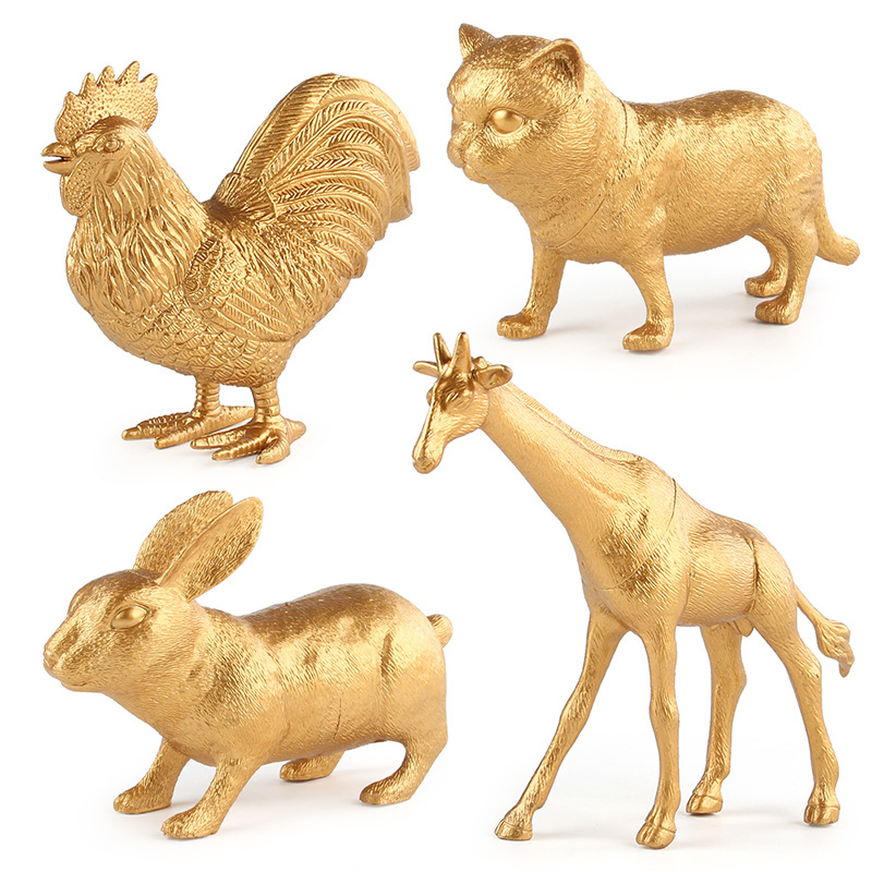 Transfronteriza nuevo oro animal serie decoración juguete simulación tigre león elefante rinoceronte modelo de escritorio estático