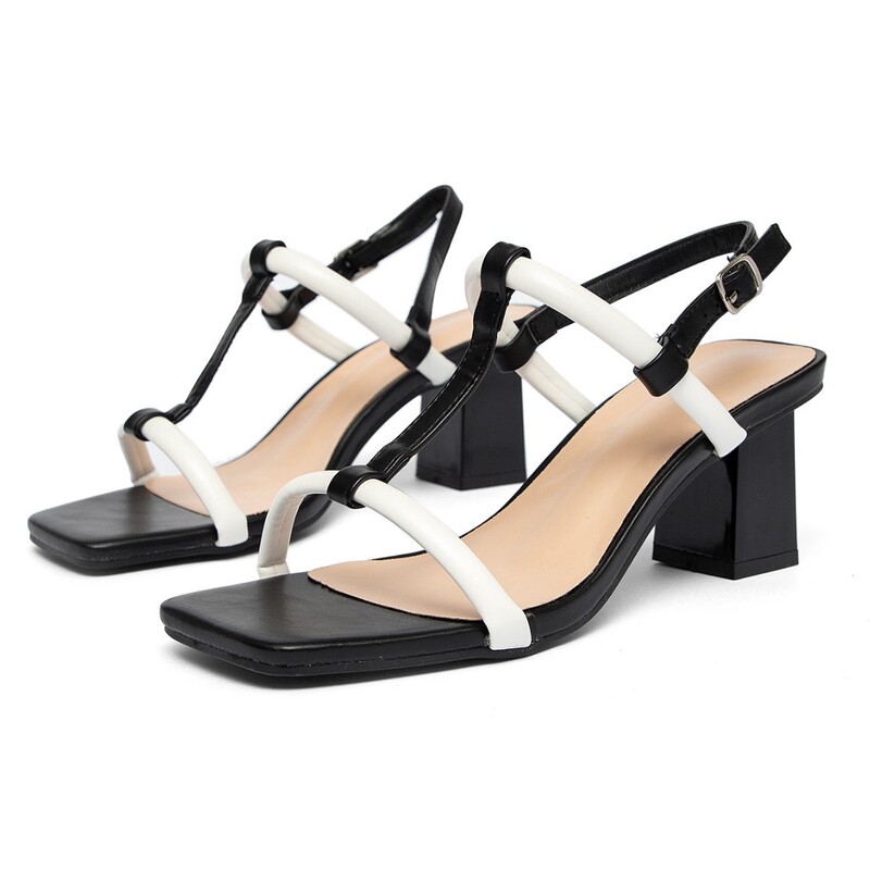 Cross-border summer bestseller high-heeled sandals, simple style open-toe buckle T-strap high-heeled women's shoes, fashionable, versatile, and high-end Cross-border summer bestseller high-heeled sandals, simple style open-toe buckle T-strap high-heeled women's shoes, fashionable, versatile, and high-end