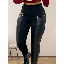 V 71567 Leather Spliced Nine Points Pants ��Ƥƴ�Ӿŷ�Ů��