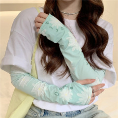 花卉冰袖女款夏季戶外開車防曬手套手袖韓版時尚百搭護臂冰絲袖套