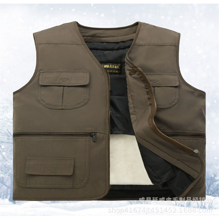 Оптовая Продажа с фабрики, меховой интегрированный шерстяной жилет среднего и пожилого возраста, холодостойкий, ветрозащитный Теплый утолщенный жилет для папы